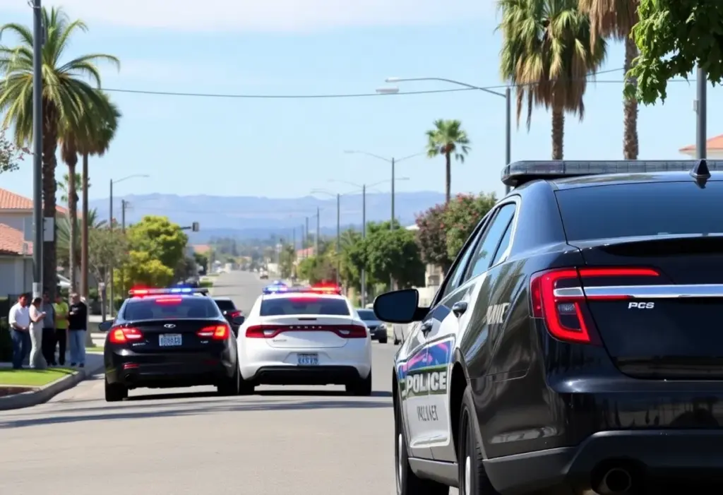 Police cars on a suburban street in Lakeside following a shooting incident.