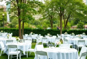 Community gathering at Dîner en Blanc San Diego with white-themed decor.