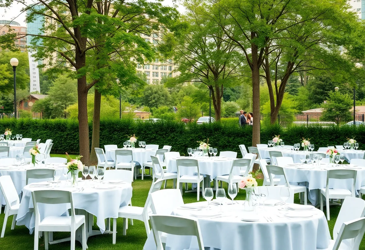 Community gathering at Dîner en Blanc San Diego with white-themed decor.