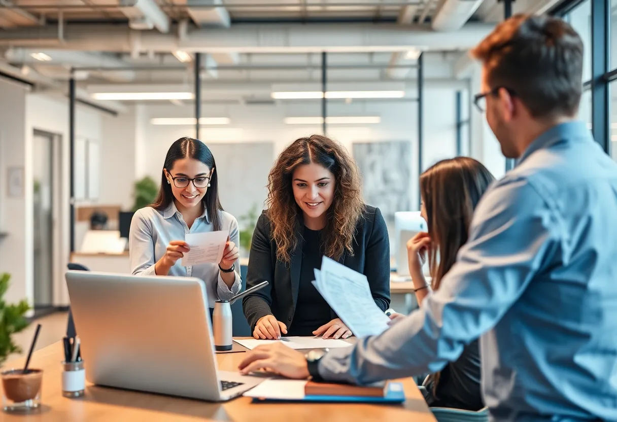 Employees working together in an open office space, resembling a culture of autonomy.