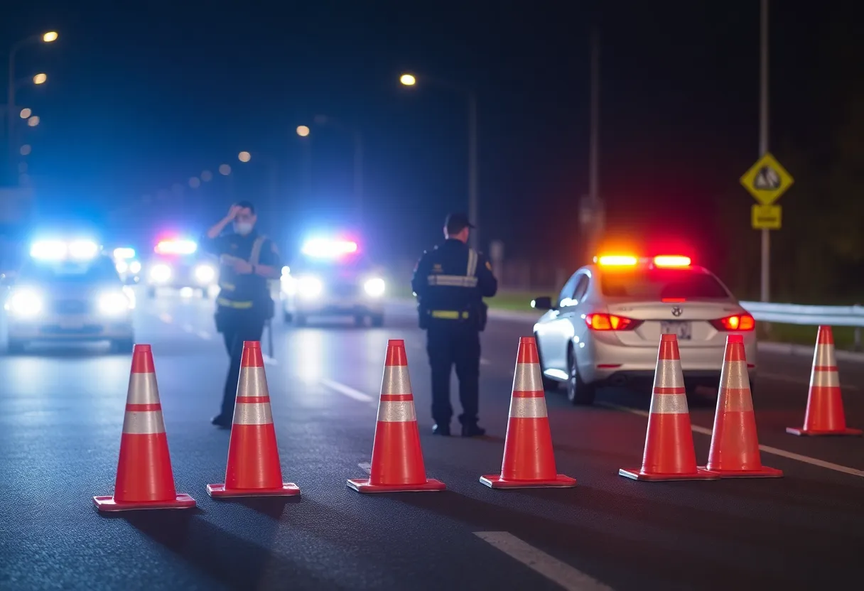 Police conducting a DUI checkpoint at night