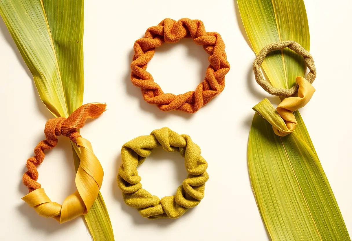Stylish eco-friendly hair ties designed from pineapple leaves to promote sustainability.