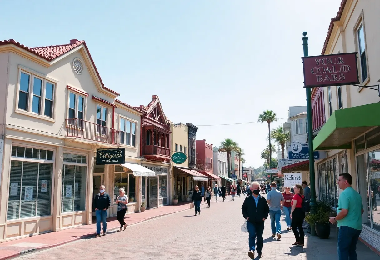 A street in Encinitas showing closed businesses and historical landmarks