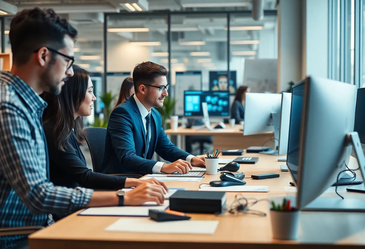 Professionals discussing executive recruitment strategies in an office