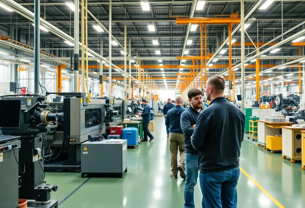 Manufacturing facility with advanced technology and production line workers