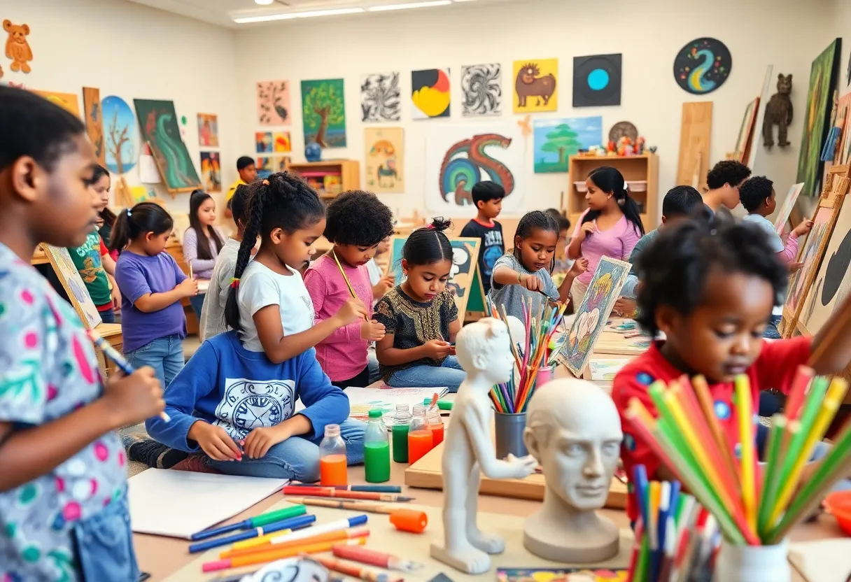 Students engaged in art activities at Fallbrook School of the Arts