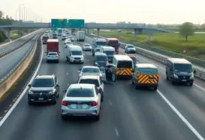 Multi-vehicle crash on I-805 with emergency responders at the scene