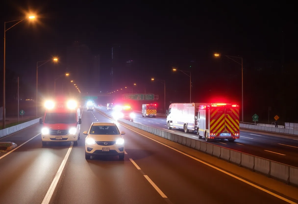 Emergency response vehicles at I-805 crash site in San Diego