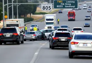 Emergency response teams at the crash site on State Route 805