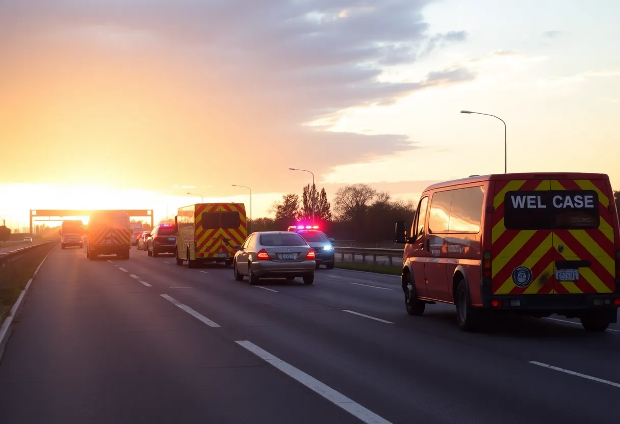 Emergency response vehicles at the scene of a fatal multi-vehicle crash on State Route 805