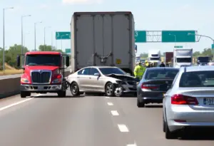 Scene of a fatal traffic accident involving a big rig on I-805
