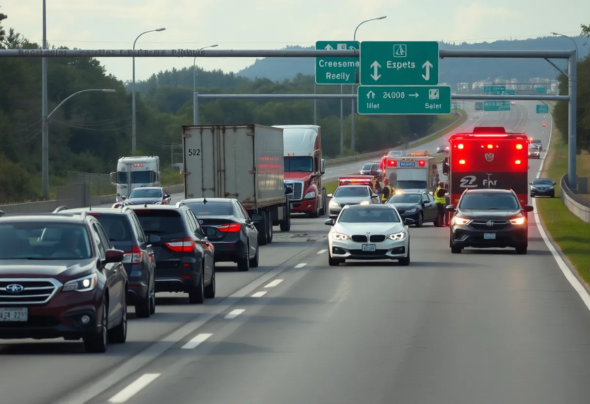 Scene of a fatal multi-vehicle crash on State Route 805 with emergency vehicles present