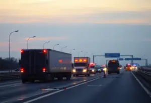Scene of a fatal multi-vehicle crash on Interstate 805 involving a big rig.