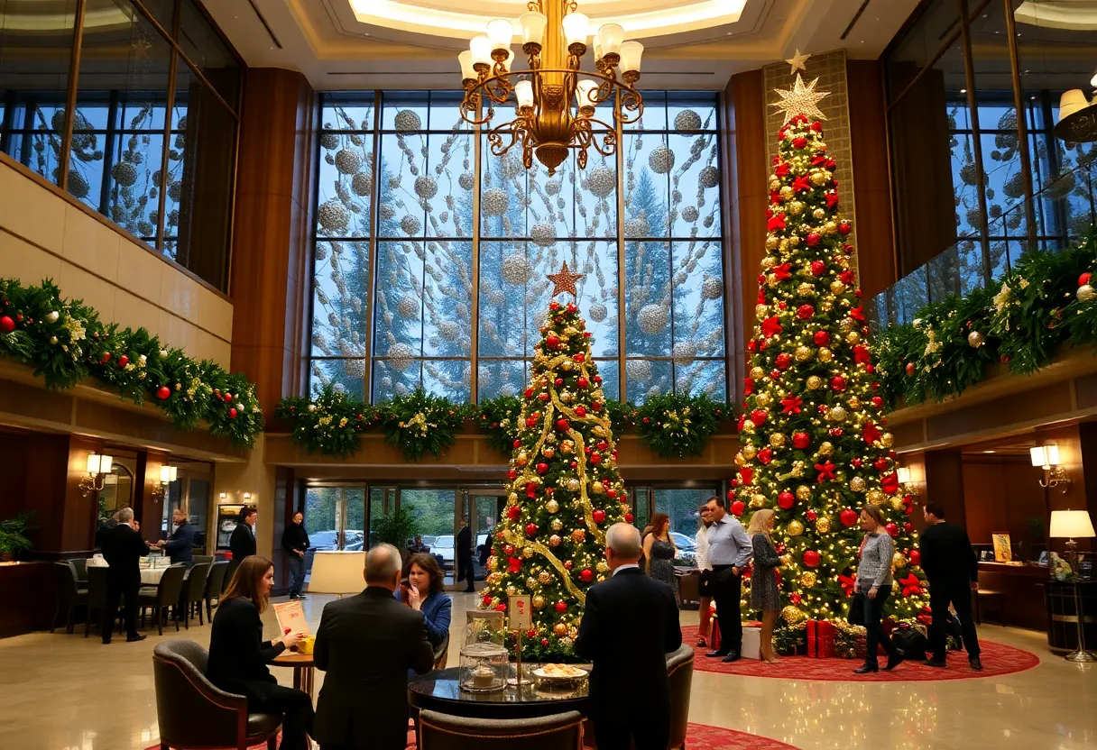 Holiday decorations in the lobby of Westin San Diego Gaslamp Quarter