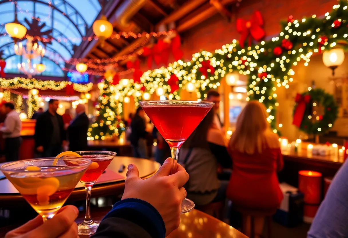 Holiday cocktails served at a festive pop-up bar in San Diego