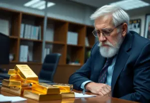 Concept image illustrating financial fraud involving gold bars.