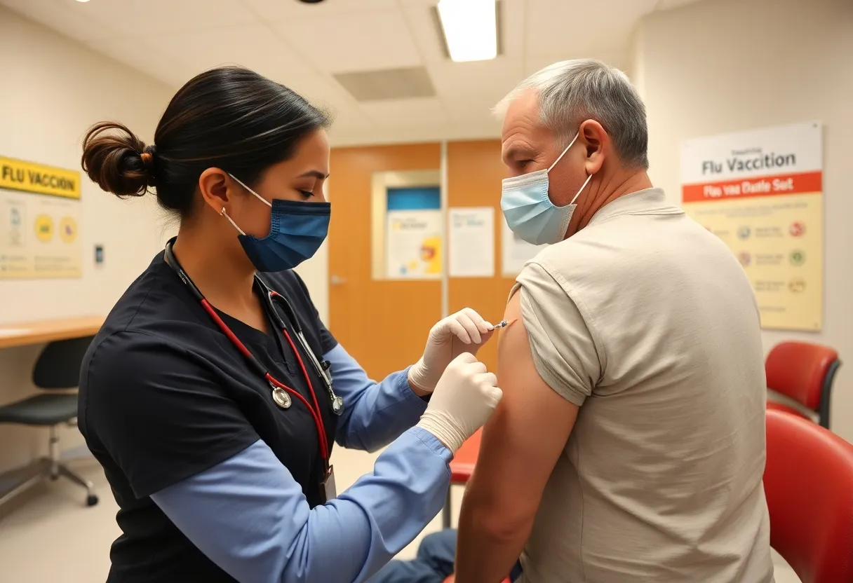 A healthcare professional giving a flu vaccine