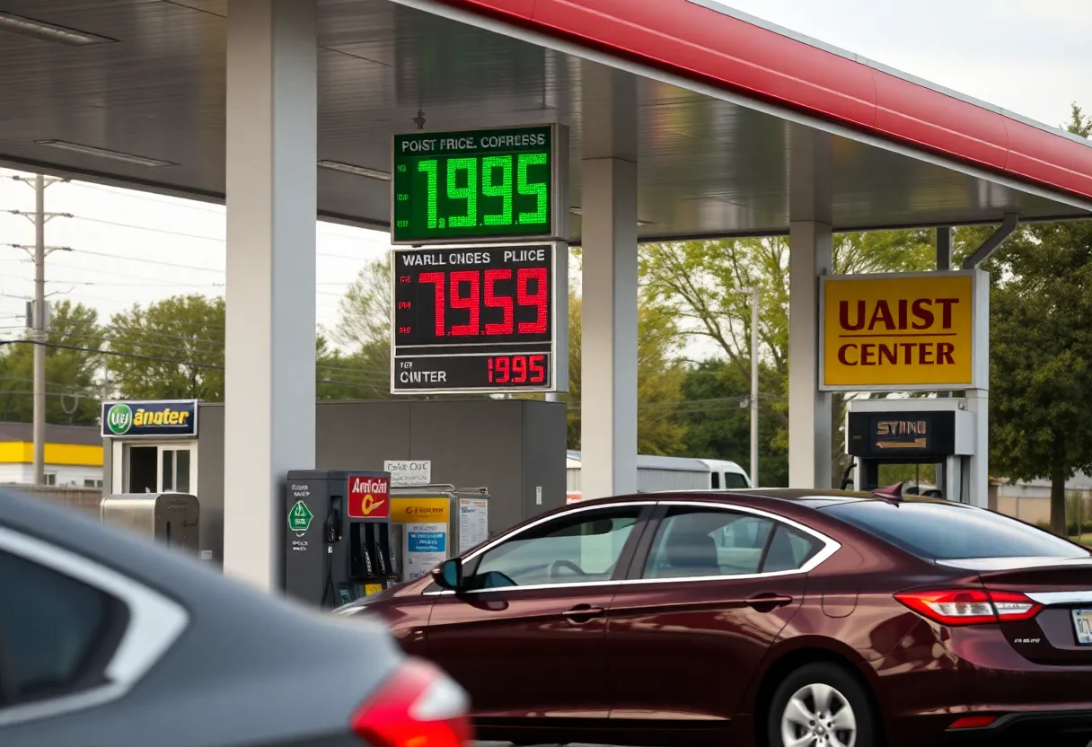 Gas station displaying decreased prices