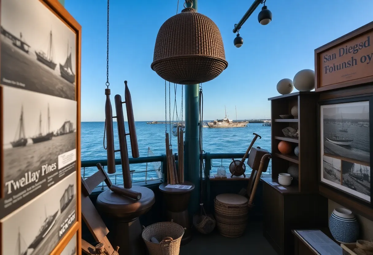 Artifacts and photographs from San Diego's fishing history in the Harvesting the Ocean exhibit