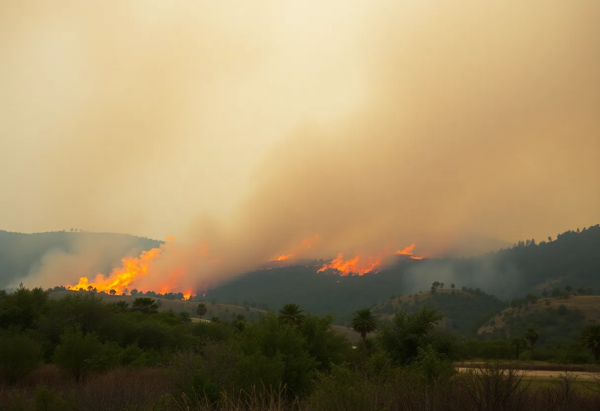 Wildfire scene showing flames and smoke in San Diego County