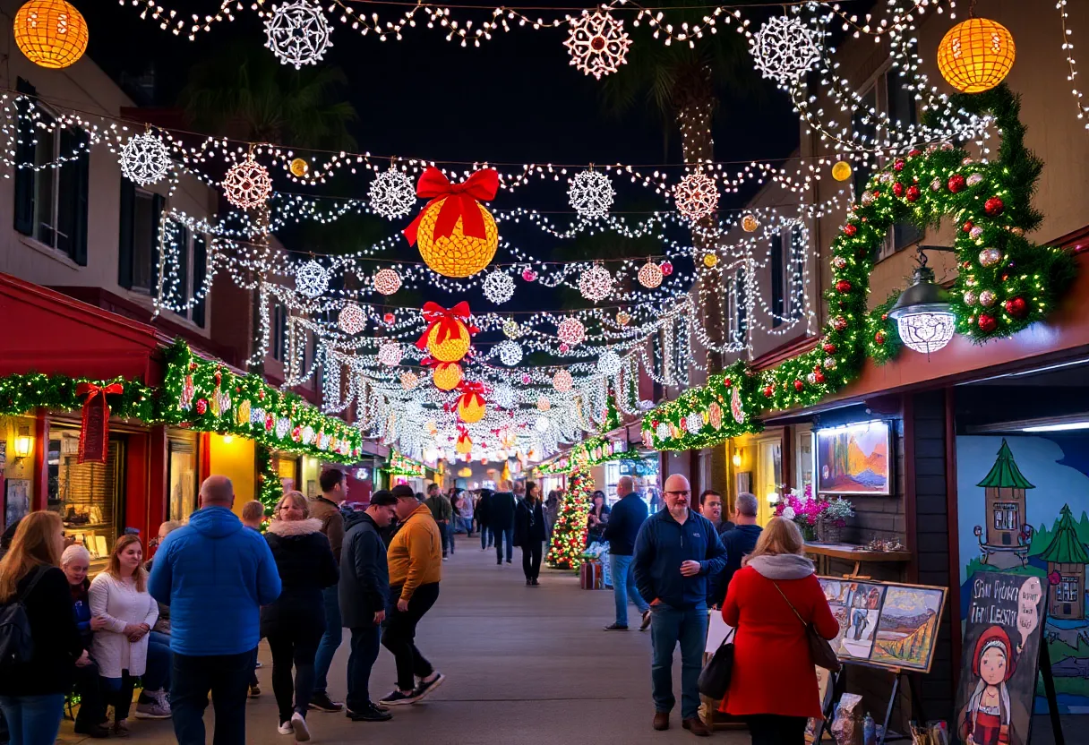 Festive holiday scene in Hillcrest with lights and community activities