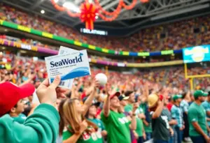 Fans celebrating at Snapdragon Stadium with SeaWorld tickets