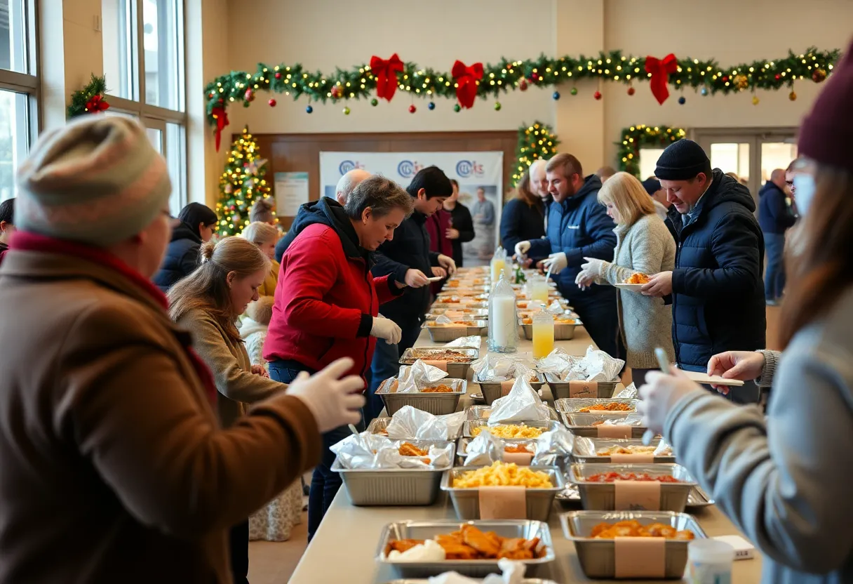 Volunteers serving holiday meals at the San Diego Rescue Mission