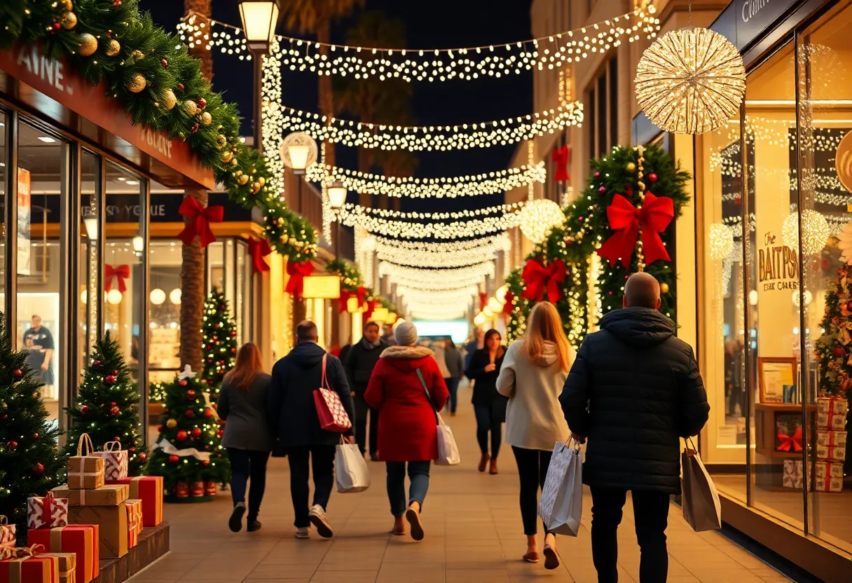 Festive holiday shopping scene in San Diego