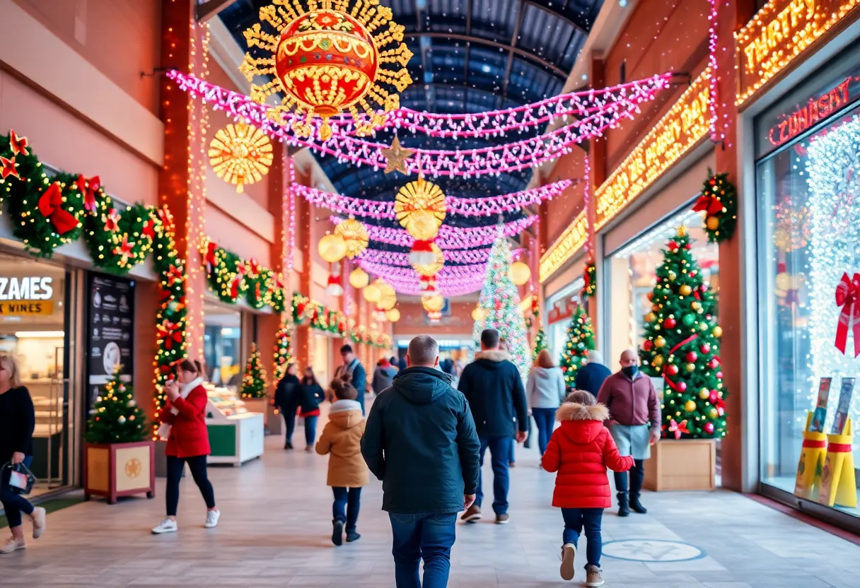 Families enjoying the Dazzling Holiday Light Show at Village Walk.