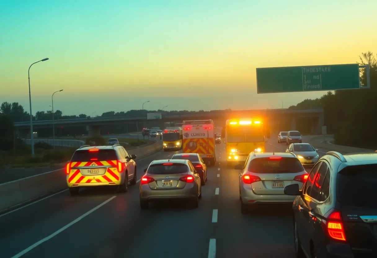Emergency response vehicles on the I-805 near University Avenue after a fatal crash.