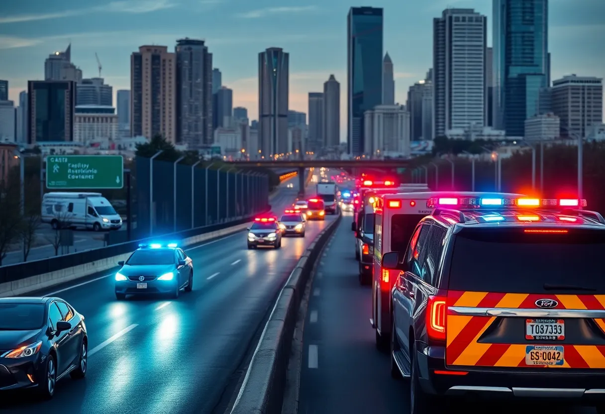 Emergency vehicles on I-805 responding to a crash.