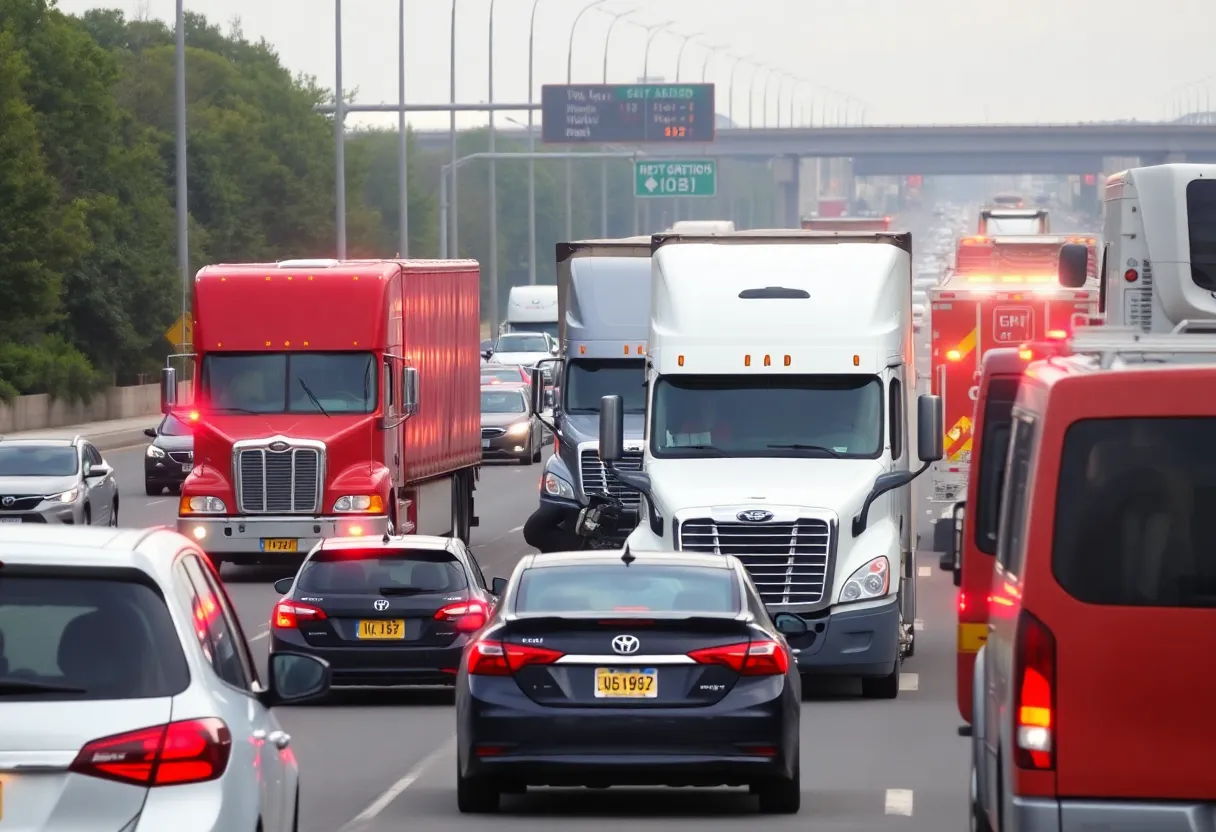 Traffic congestion on I-805 after a crash involving a semi-truck