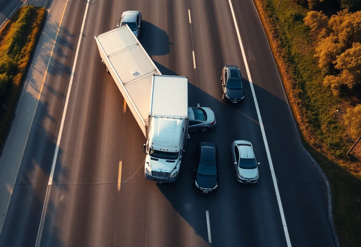 Scene of a multi-vehicle crash on I-805 involving a big rig