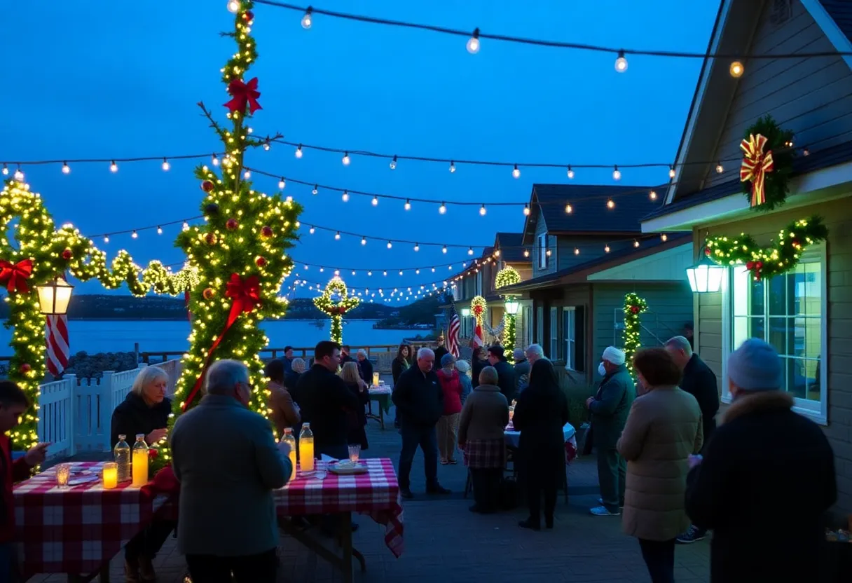 Community gathering at Imperial Beach with holiday decorations