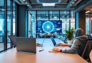 A representation of a modern office with seamless internet connectivity technology.