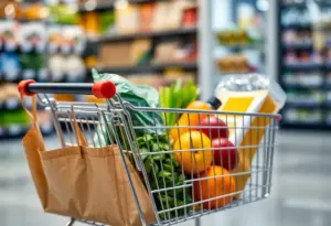 Visual representation of online grocery shopping and delivery practices.