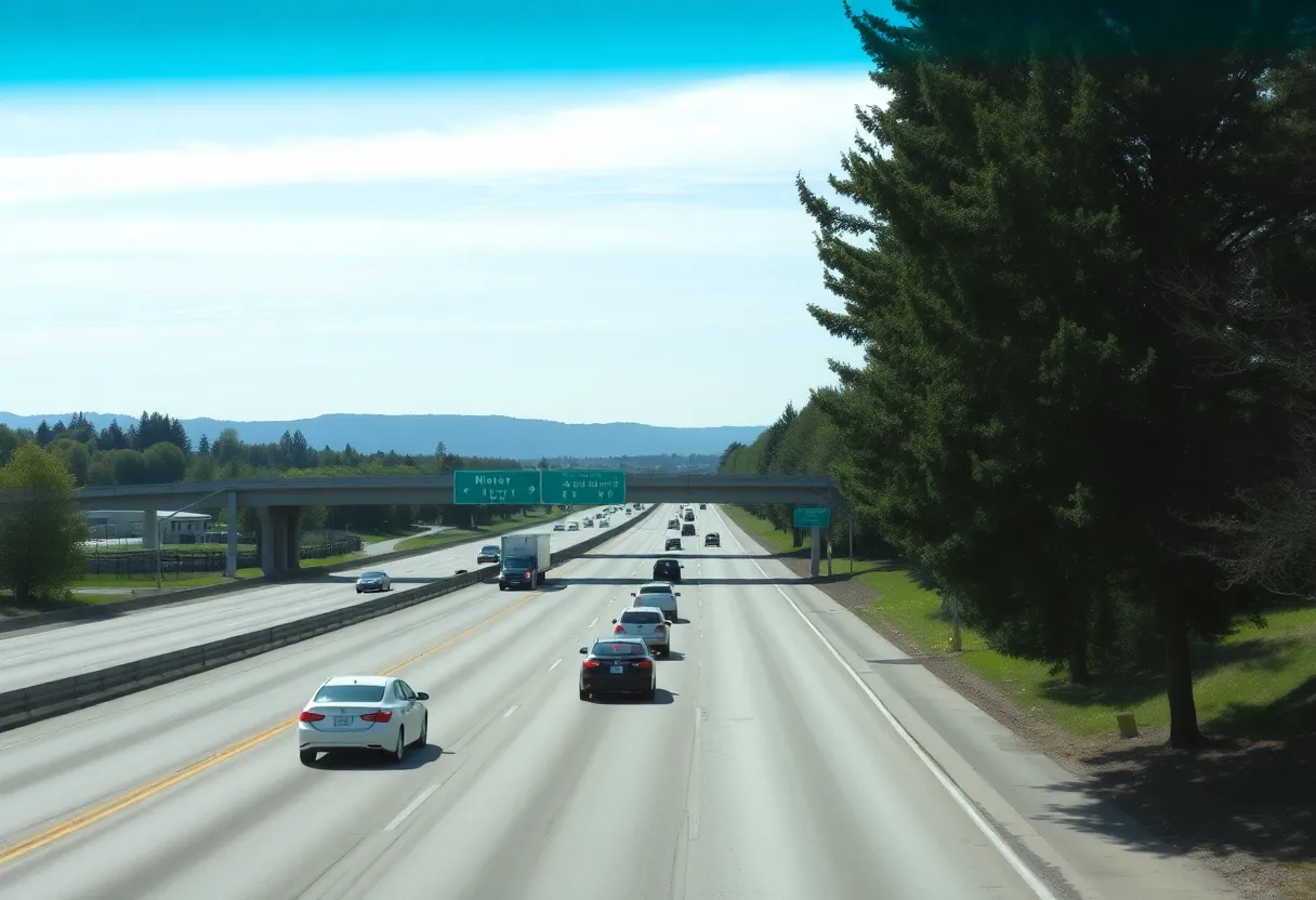 Interstate 5 with traffic flowing smoothly after the reopening.