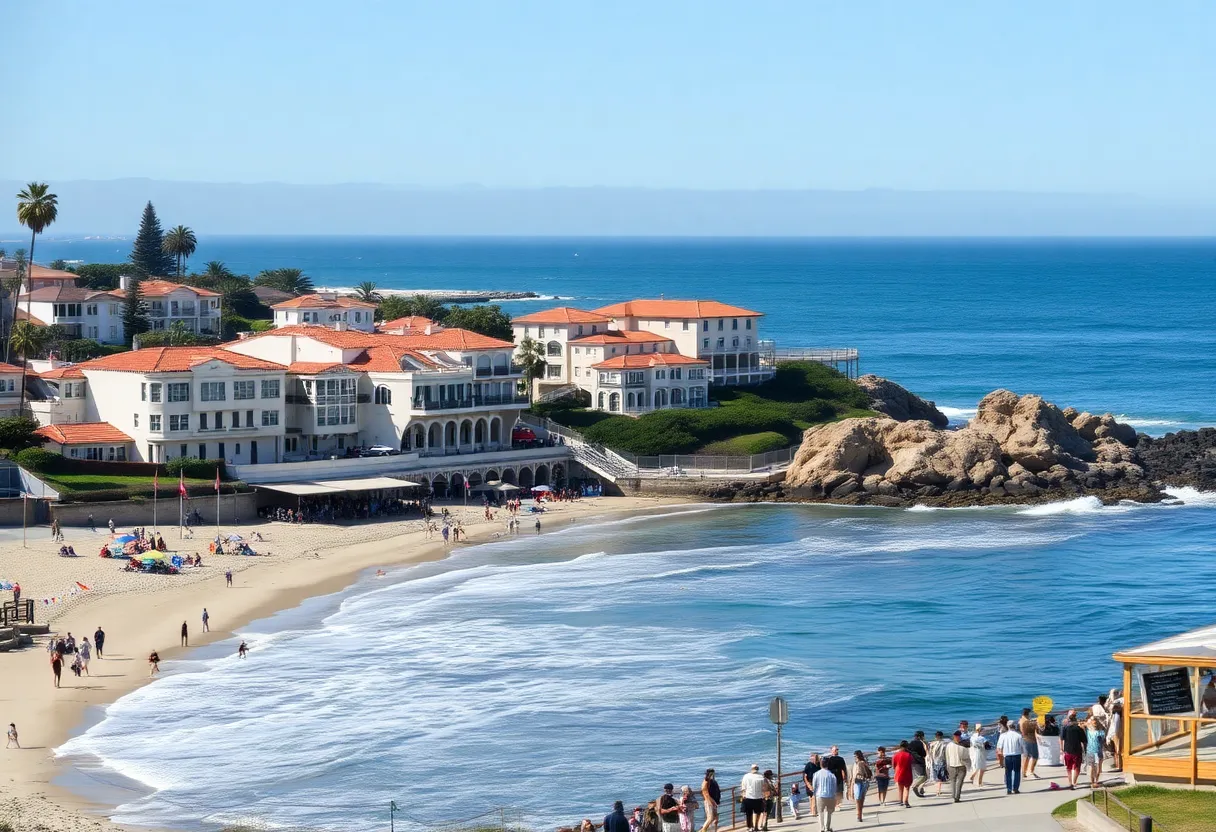Beautiful coastal view of La Jolla with people enjoying community events.