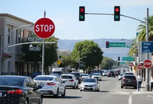 Traffic on Spring Street in La Mesa, California, highlighting road safety issues.