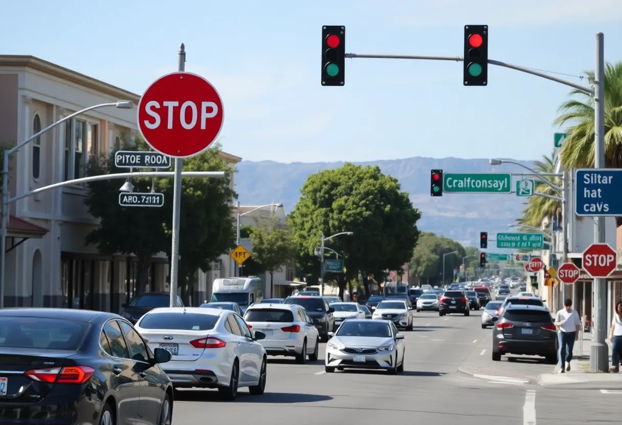 Traffic on Spring Street in La Mesa, California, highlighting road safety issues.