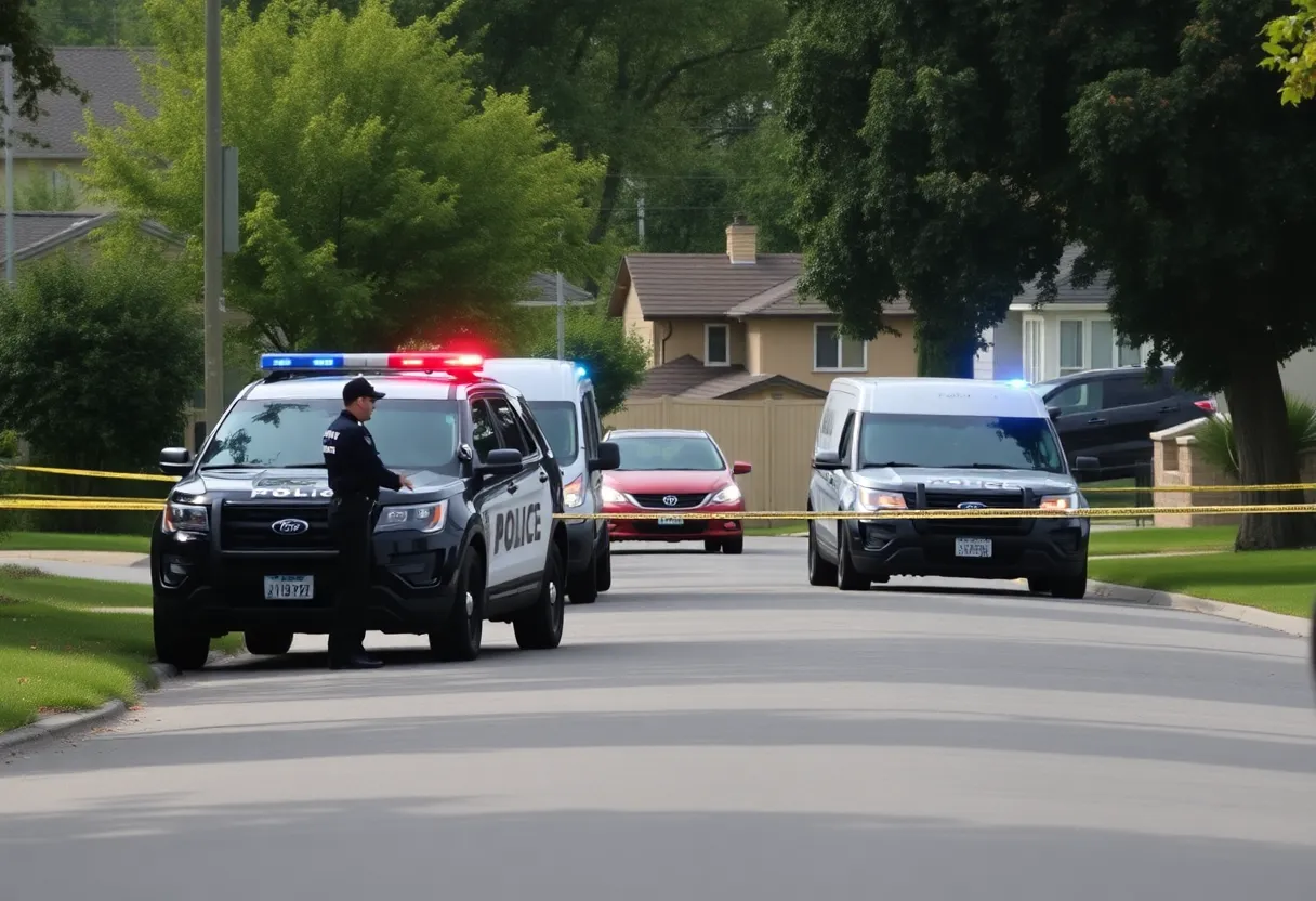 Law enforcement officers conducting a search in a suburban area.