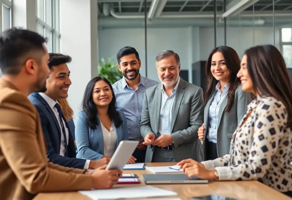 Group of Latino business leaders collaborating in an office