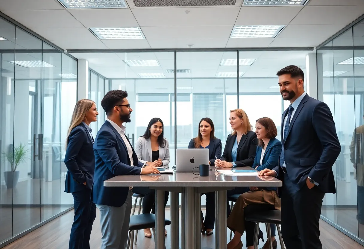 Diverse team working together in a law firm