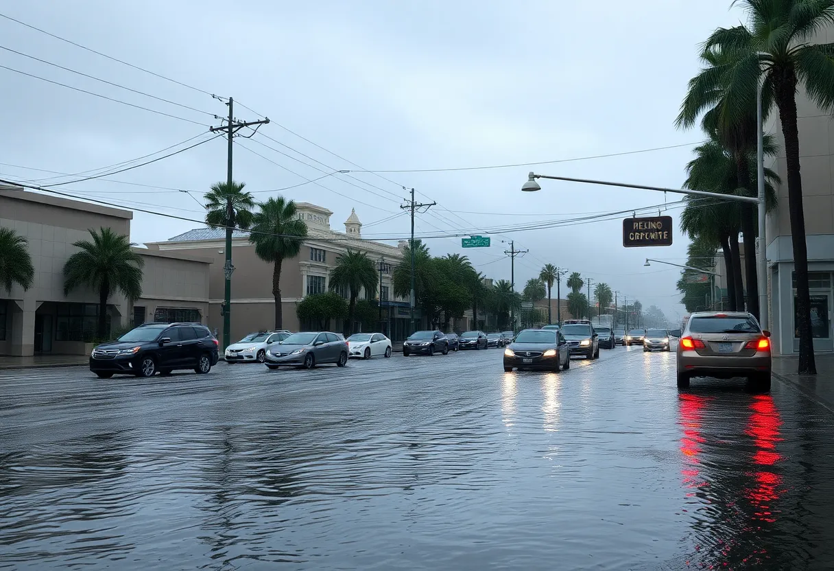 Flooded streets in Los Angeles during a severe storm