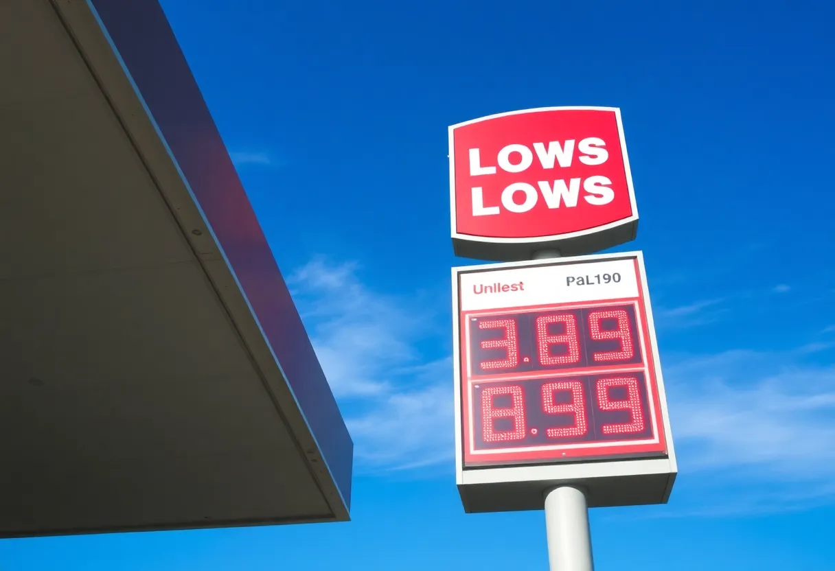 Gas station sign showing low prices for unleaded gasoline