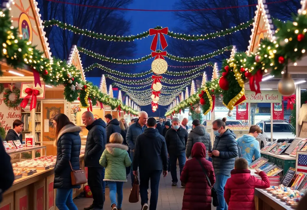 Families enjoying activities at the Makers Arcade Holiday Fair in San Diego.