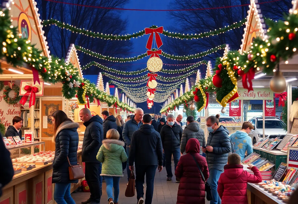 Families enjoying activities at the Makers Arcade Holiday Fair in San Diego.