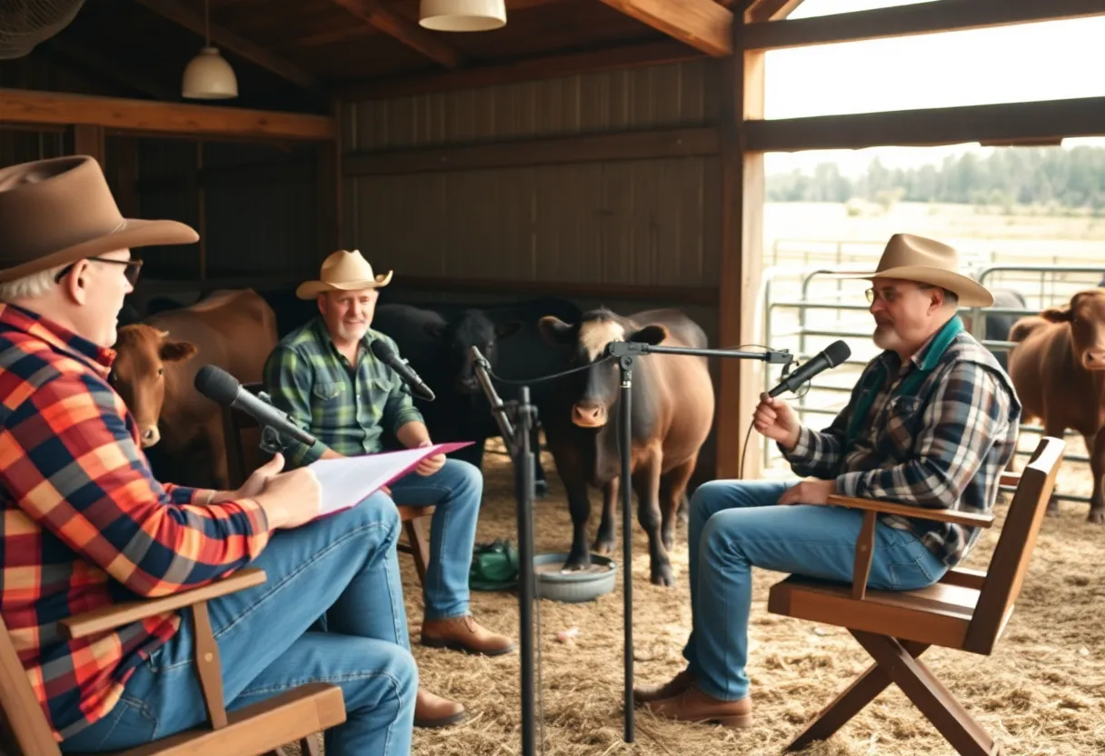 Recording session of the Meat Up with California Ranchers podcast featuring ranchers discussing their experiences.