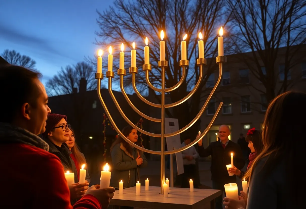 Community members gathered at a menorah lighting ceremony in San Diego