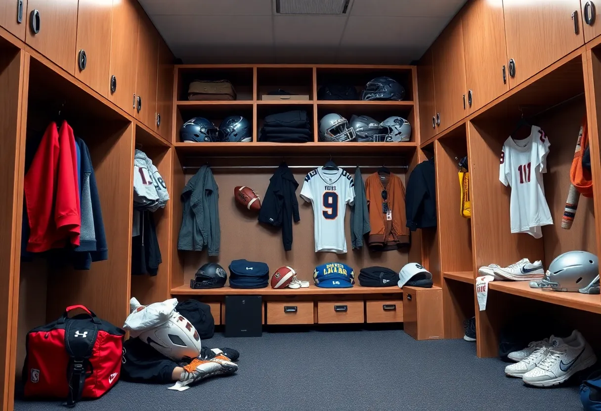 Locker room reflecting athlete's personal struggles